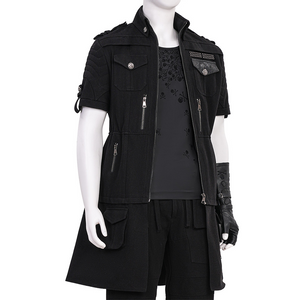 Final Fantasy XV Noctis Cosplay Costume, short-sleeve black denim jacket with some zipper and button decorations.