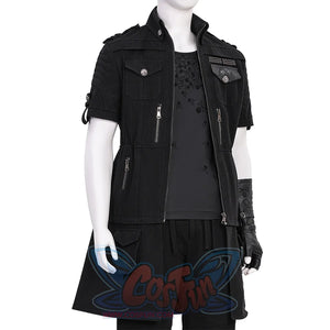 Final Fantasy XV Noctis Cosplay Costume, short-sleeve black denim jacket with some zipper and button decorations.
