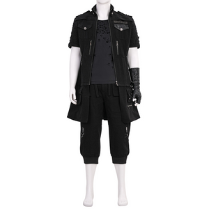 Final Fantasy XV Noctis Cosplay Costume, the all-black design features detailed craftsmanship, front view.
