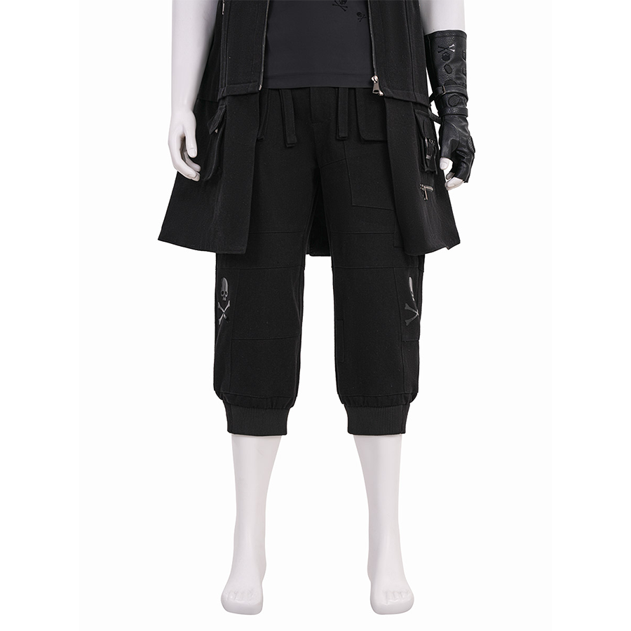 Final Fantasy XV Noctis Cosplay Costume, cropped jogger pants, each leg features a skull print.