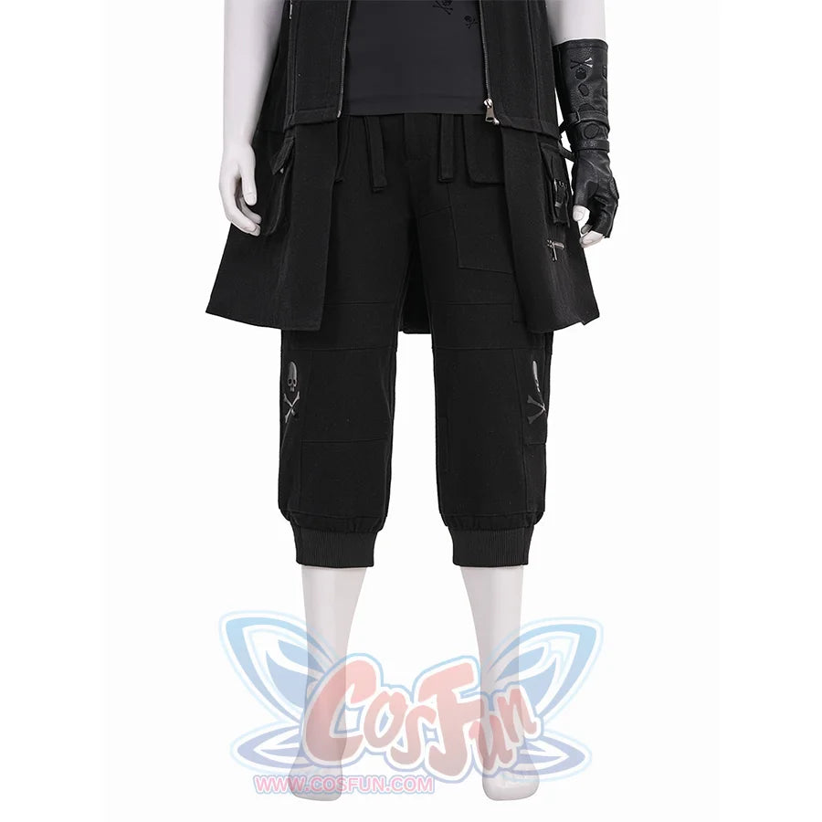 Final Fantasy XV Noctis Cosplay Costume, cropped jogger pants, each leg features a skull print.
