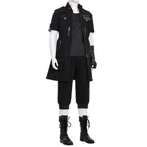 Final Fantasy XV Noctis Cosplay Costume, black outfit with rich details, right side view.