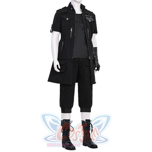 Final Fantasy XV Noctis Cosplay Costume, black outfit with rich details, right side view.