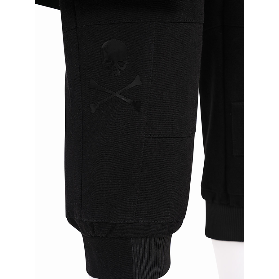 Final Fantasy XV Noctis Cosplay Costume, cropped jogger pants, each leg features a black skull print.