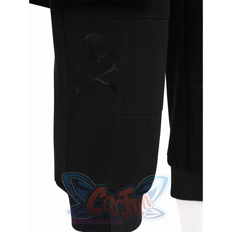 Final Fantasy XV Noctis Cosplay Costume, cropped jogger pants, each leg features a black skull print.
