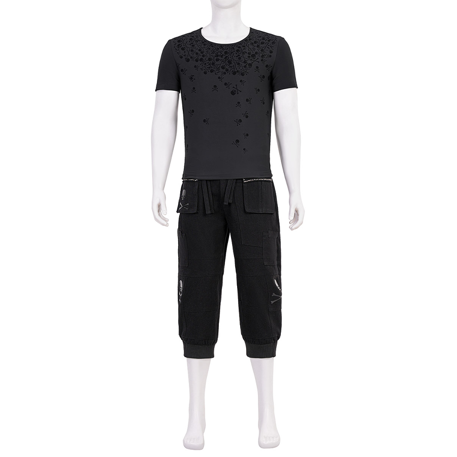 Final Fantasy XV Noctis Cosplay Costume, dark gray T-shirt and black pants, front view.