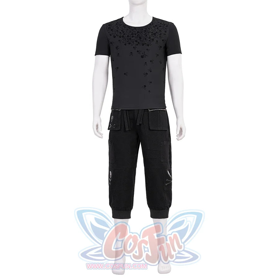 Final Fantasy XV Noctis Cosplay Costume, dark gray T-shirt and black pants, front view.