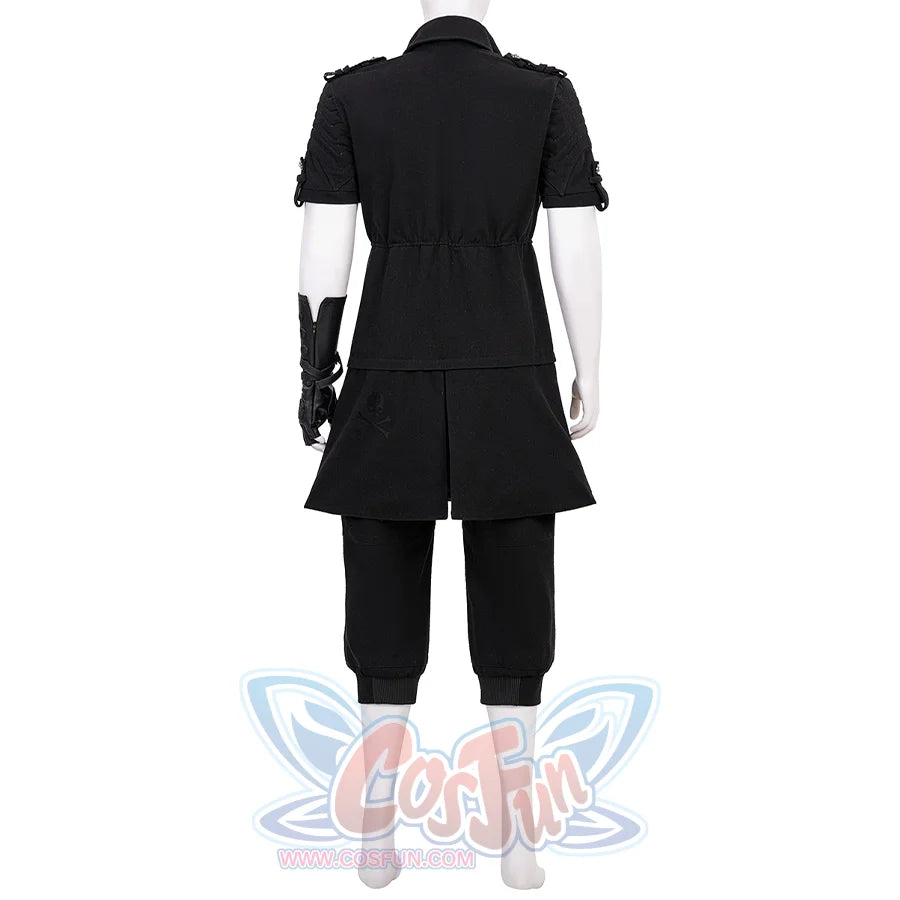Final Fantasy XV Noctis Cosplay Costume back view, showcase the denim jacket and pants.