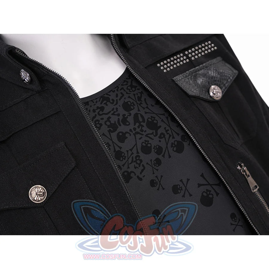 Final Fantasy XV Noctis Cosplay Costume, the T-shirt has a lot of skull prints.