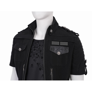 Final Fantasy XV Noctis Cosplay Costume, short-sleeve black denim jacket with some zipper and button decorations.