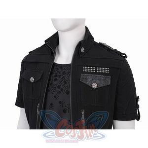 Final Fantasy XV Noctis Cosplay Costume, short-sleeve black denim jacket with some zipper and button decorations.