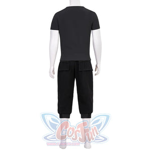 Final Fantasy XV Noctis Cosplay Costume, dark gray T-shirt and black pants, back view.