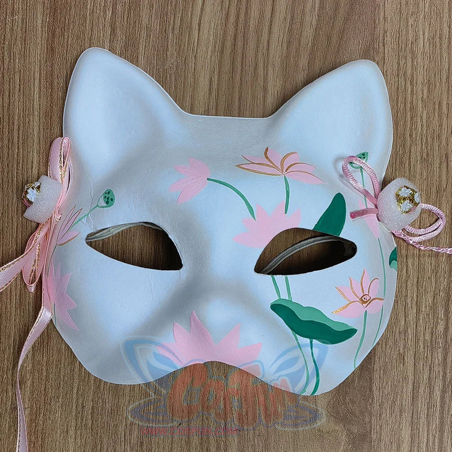【CLEARANCE】Hand Made Pulp Japanese Ancient Folk Fox Mask Cosplay Props N00222 Lotus Fowers Props &amp; Accessories