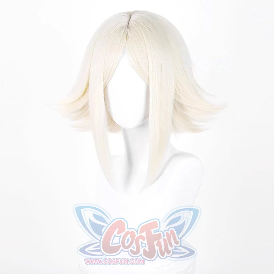 GACHIAKUTA Eishia cosplay wig angled view showing platinum blonde layered short bob style