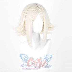 GACHIAKUTA Eishia cosplay wig side view displaying the short platinum blonde flared ends