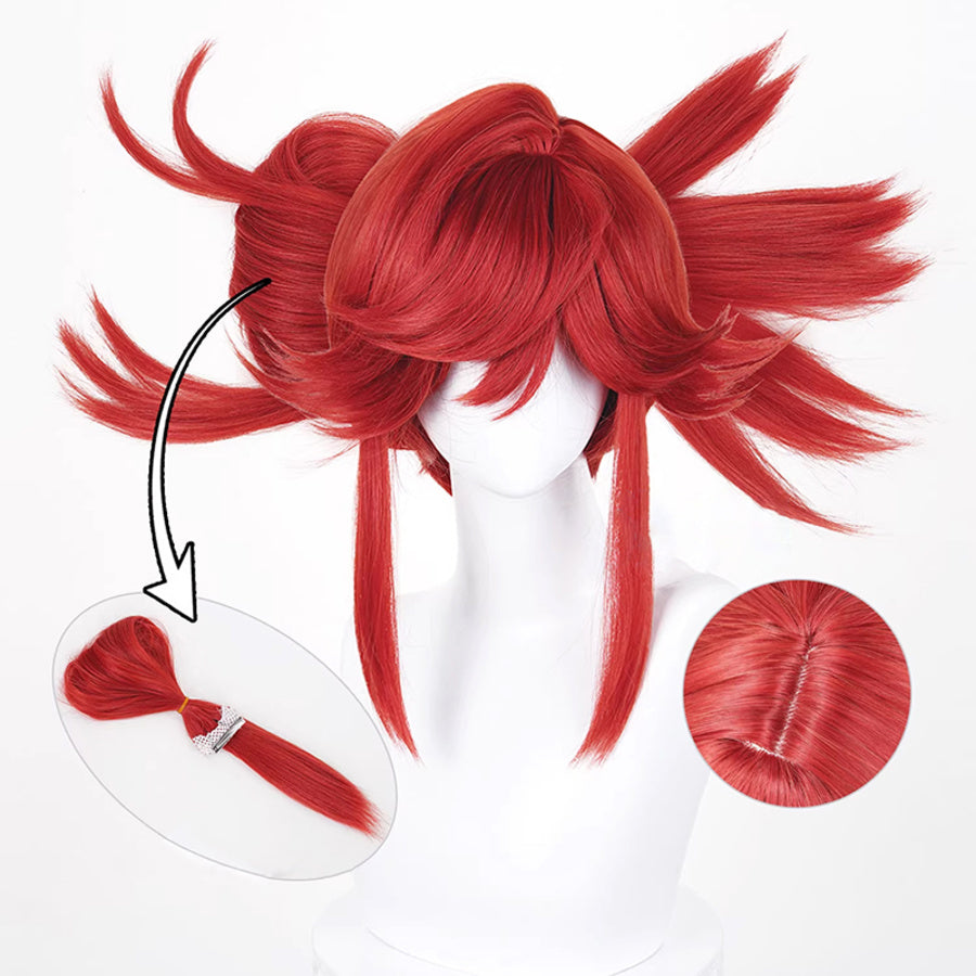GACHIAKUTA Riyo cosplay wig with detachable bow accessory and cap construction close-up