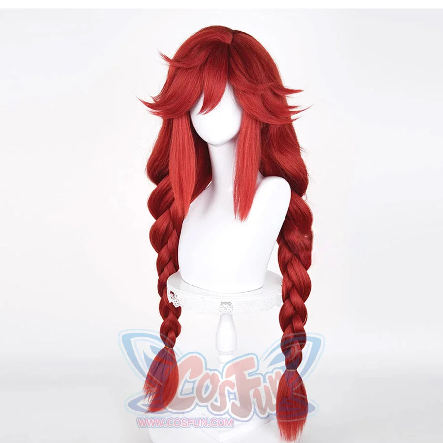 GACHIAKUTA Riyo cosplay wig full-length view displaying long red braids reaching the bottom