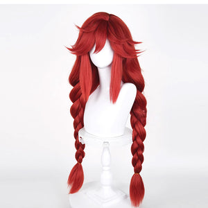 GACHIAKUTA Riyo cosplay wig full-length view displaying long red braids reaching the bottom