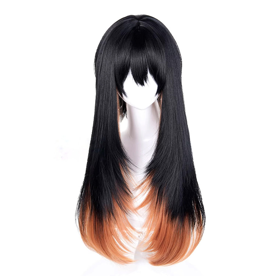 GACHIAKUTA Amo cosplay wig with long straight black to copper brown ombre hair, front view