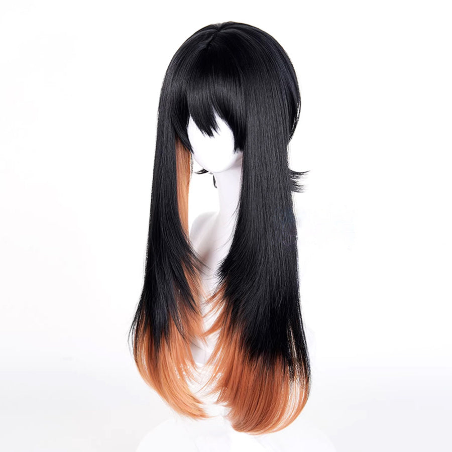 GACHIAKUTA Amo cosplay wig with long straight black to copper brown ombre hair, side view
