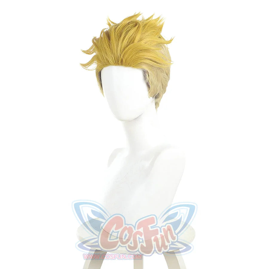 Enjin cosplay wig alternate front angle highlighting golden blonde layered spiky hair styling
