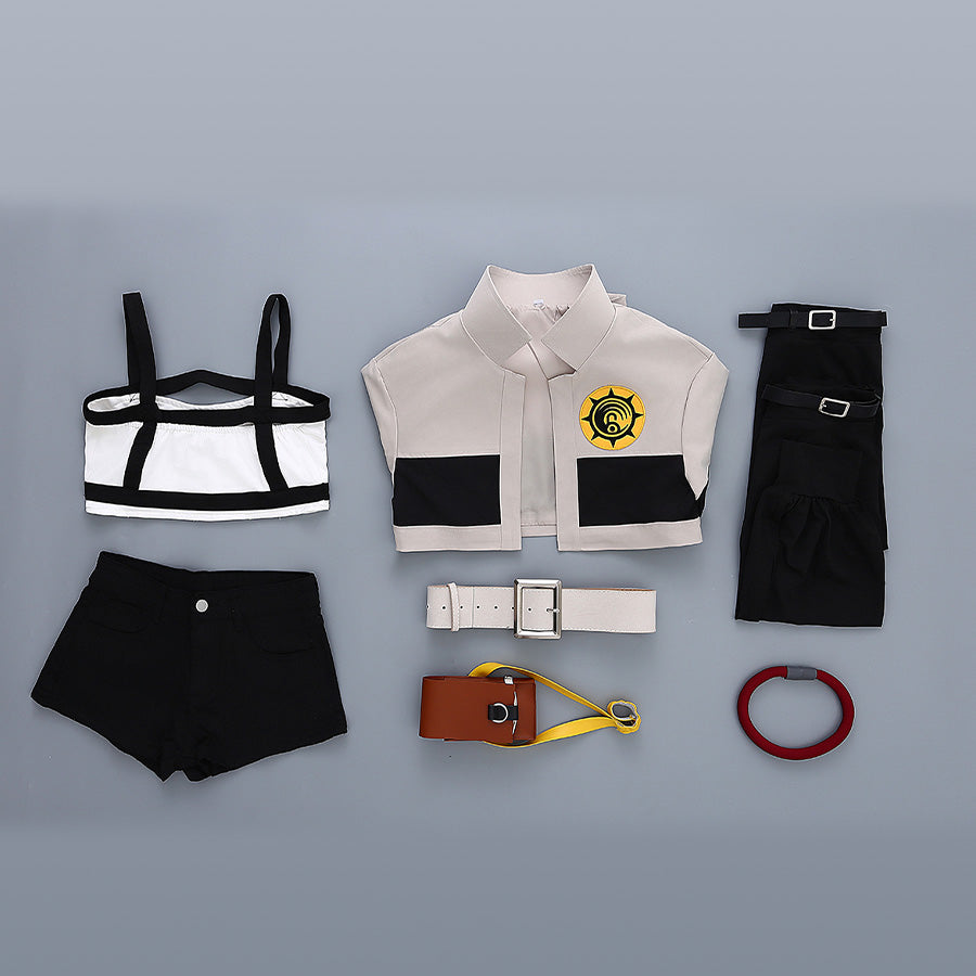 Riyo cosplay costume complete set flat lay with all pieces and accessories included in outfit