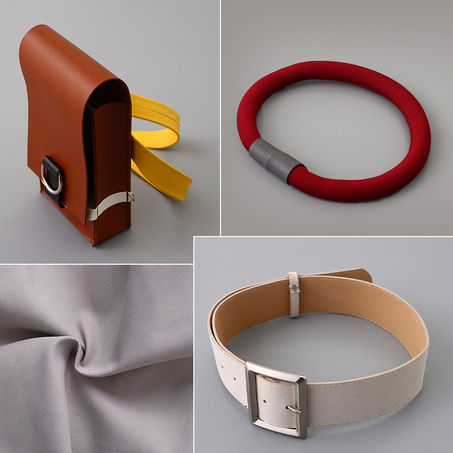 Riyo cosplay costume accessories set including red neck collar, brown pouch and white belt