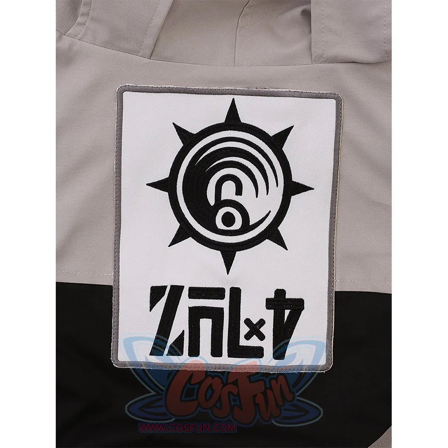 Rudo cosplay costume back logo patch with gear symbol and text on fabric