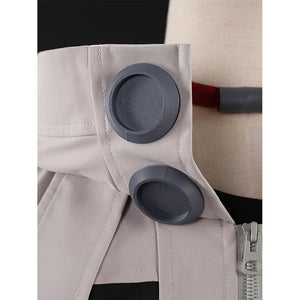 Rudo cosplay costume neck collar detail with black circular patches and red trim