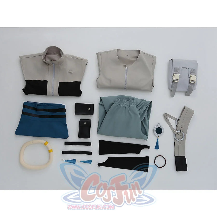 Complete Zanka cosplay costume set flat lay showing all pieces