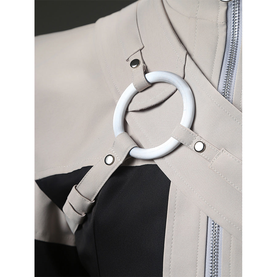 Detailed view of Zanka cosplay costume shoulder ring accessory with metal hardware design