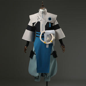 Full body view of Zanka cosplay costume from Gachiakuta anime with detailed vest and apron