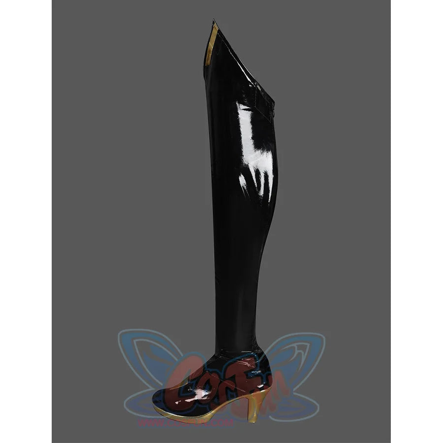 Game Rivals Emma Frost Cosplay Boots,  The bottom of the boots is gold, and there are gold accents on the upper and the top of the boots as well.