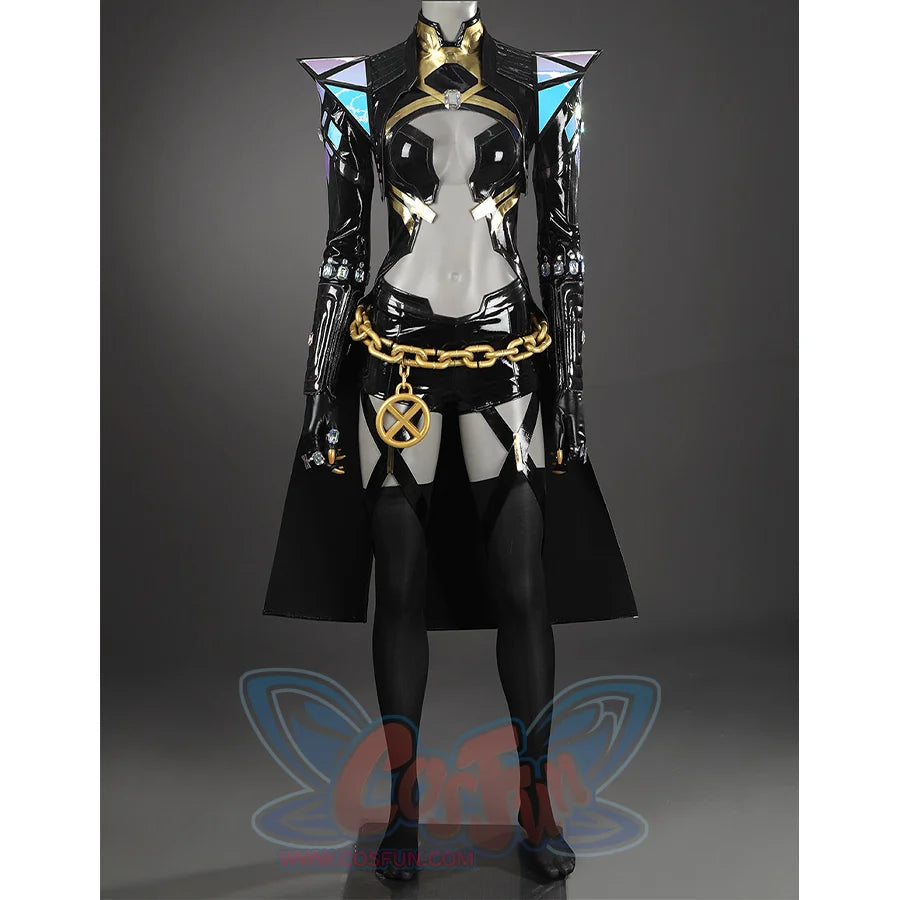Game Rivals Emma Frost Cosplay Costume, the outfit is made entirely of black PU leather.