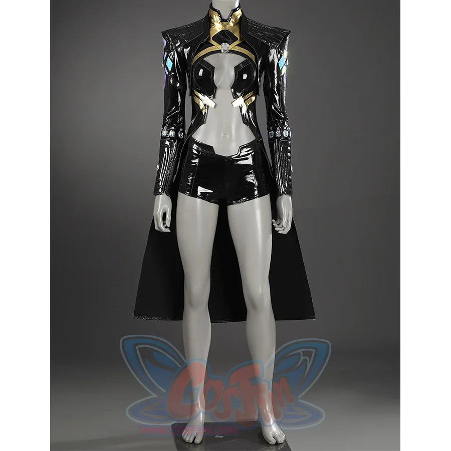 Game Rivals Emma Frost Cosplay Costume, the outfit is made entirely of black PU leather.