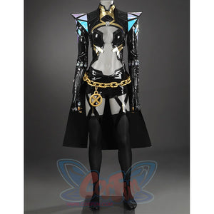 Game Rivals Emma Frost Cosplay Costume, the outfit is made entirely of black PU leather.