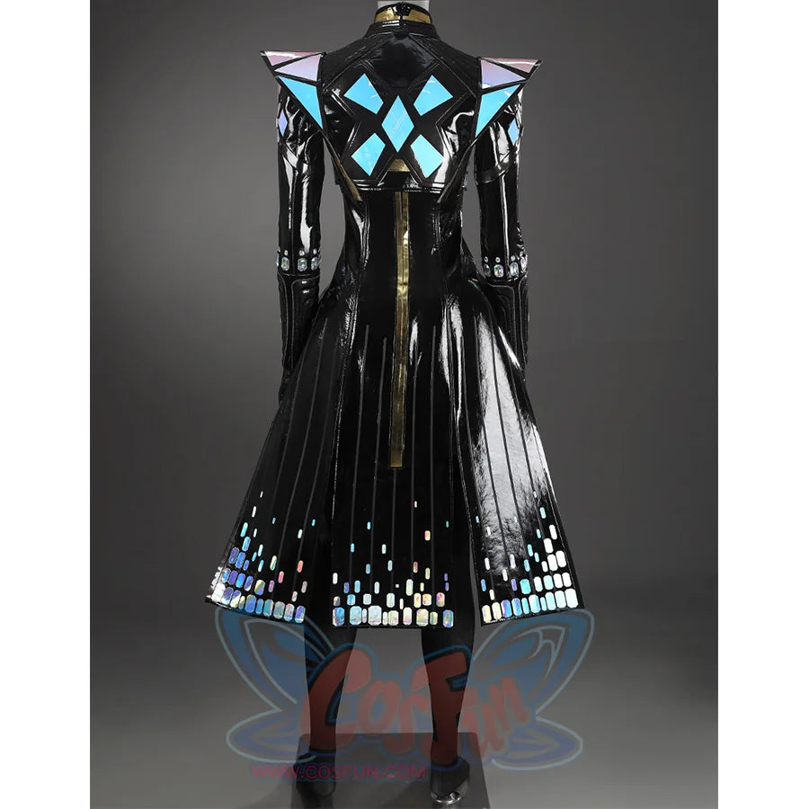 Game Rivals Emma Frost Cosplay Costume, the outfit is made entirely of black PU leather, back view.