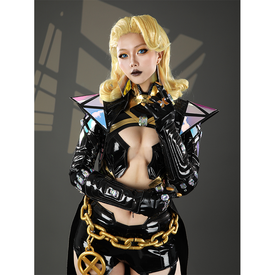 Game Rivals Emma Frost Cosplay Costume, the overall design of the outfit is bold, accented with laser-cut material.