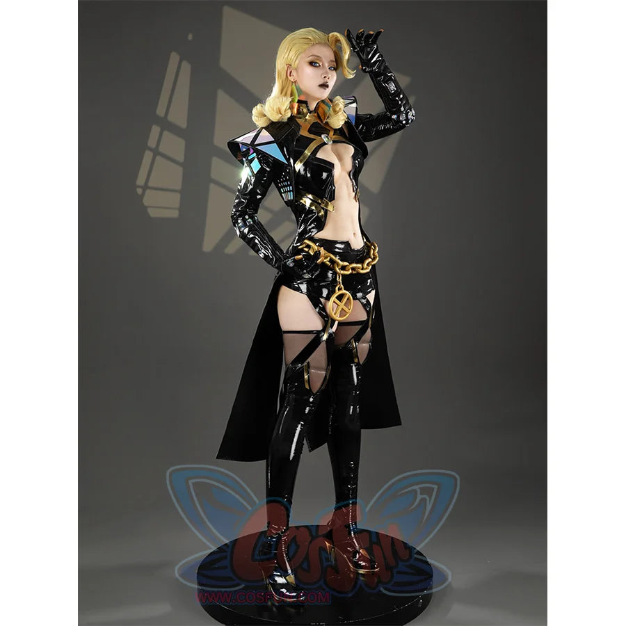 Game Rivals Emma Frost Cosplay Costume, the overall design of the outfit is bold, featuring a large cut-out on the front.