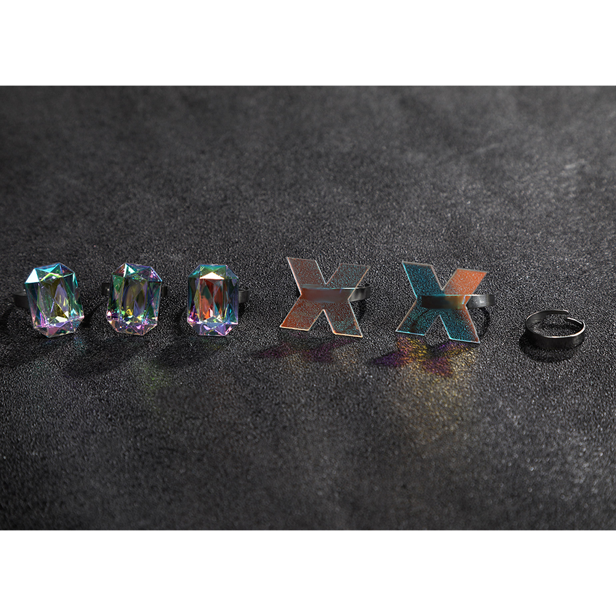 Game Rivals Emma Frost Cosplay Costume, this includes X-shaped rings, metal ring and gemstone rings.