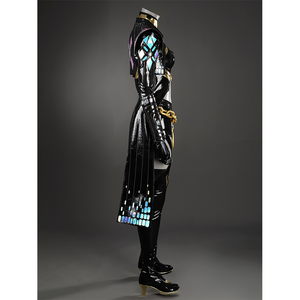 Game Rivals Emma Frost Cosplay Costume, the outfit is made entirely of black, accented with laser-cut material. 