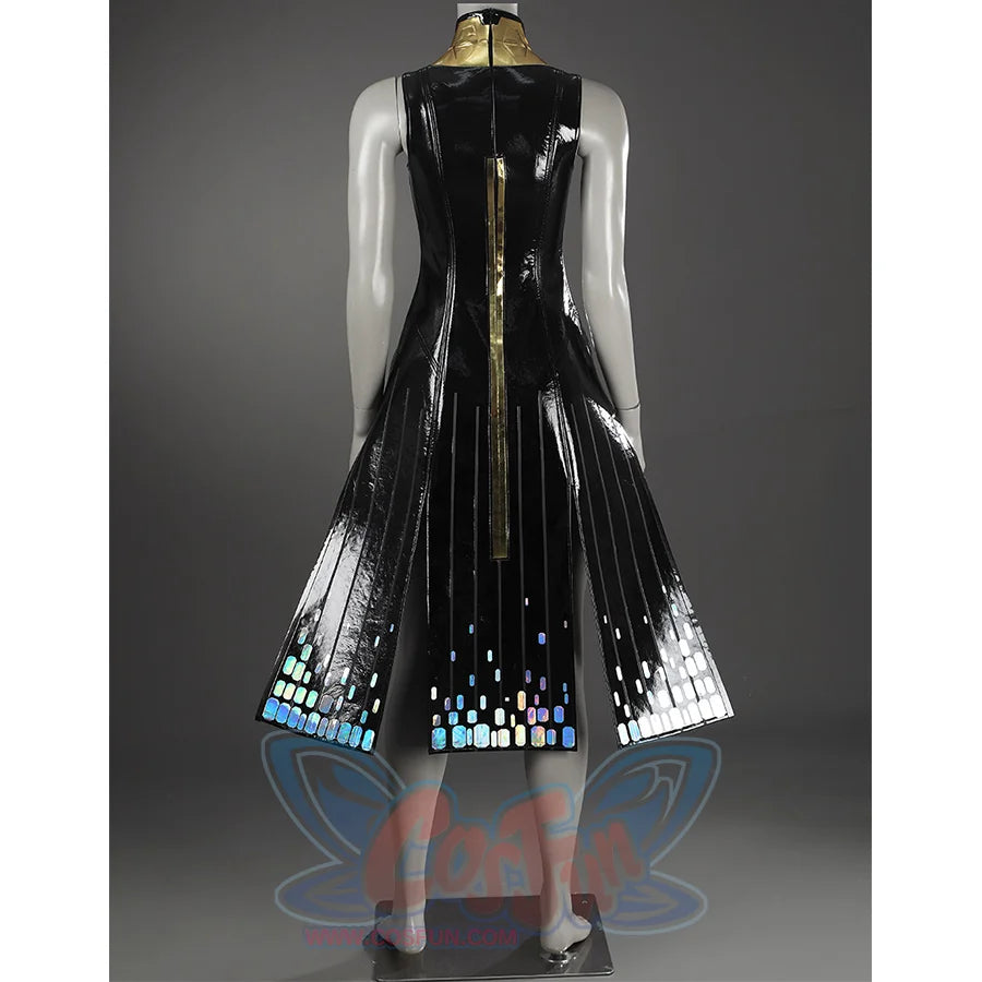 Game Rivals Emma Frost Cosplay Costume, the outfit is made entirely of black, accented with laser-cut material. 