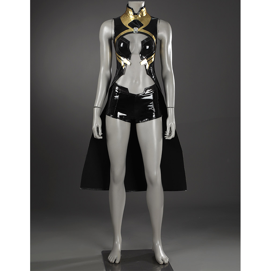 Game Rivals Emma Frost Cosplay Costume, the outfit is made entirely of black PU leather.