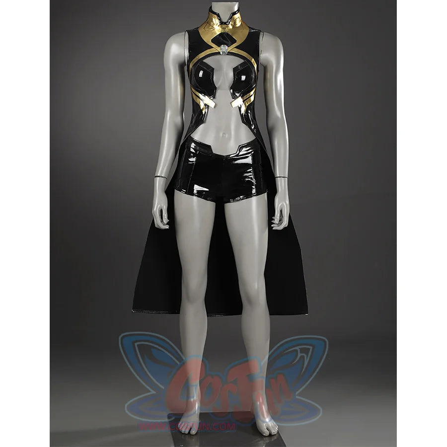 Game Rivals Emma Frost Cosplay Costume, the outfit is made entirely of black PU leather.