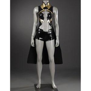 Game Rivals Emma Frost Cosplay Costume, the outfit is made entirely of black PU leather.