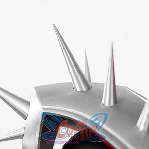 Invisible Woman Malice Cosplay costume details with black, silver accessories, and red design on a white background.