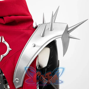 Invisible Woman Malice Cosplay costume details with black, silver accessories, and red design on a white background.