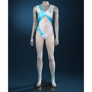 Game Rivals Luna Snow Cosplay Costume, the bodysuit is bule and white with printed mesh fabric.