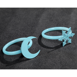 Game Rivals Luna Snow Cosplay Costume, one bracelet is decorated with a moon, the other with a snowflake.