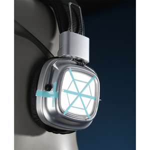 Game Rivals Luna Snow Cosplay Costume, silver headphones with blue accents.